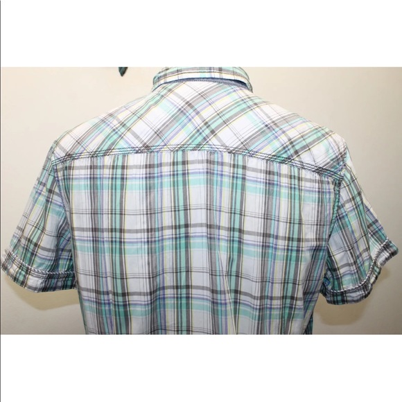 EDC Esprit Men Short Sleeve Button Down Shirt Plaid Green White Medium - Picture 3 of 12